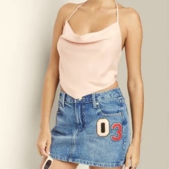 Wild Fable Satin Smocked Back Handetchief Hem Halter Top in Blush - Size XXL - Picture 1 of 10